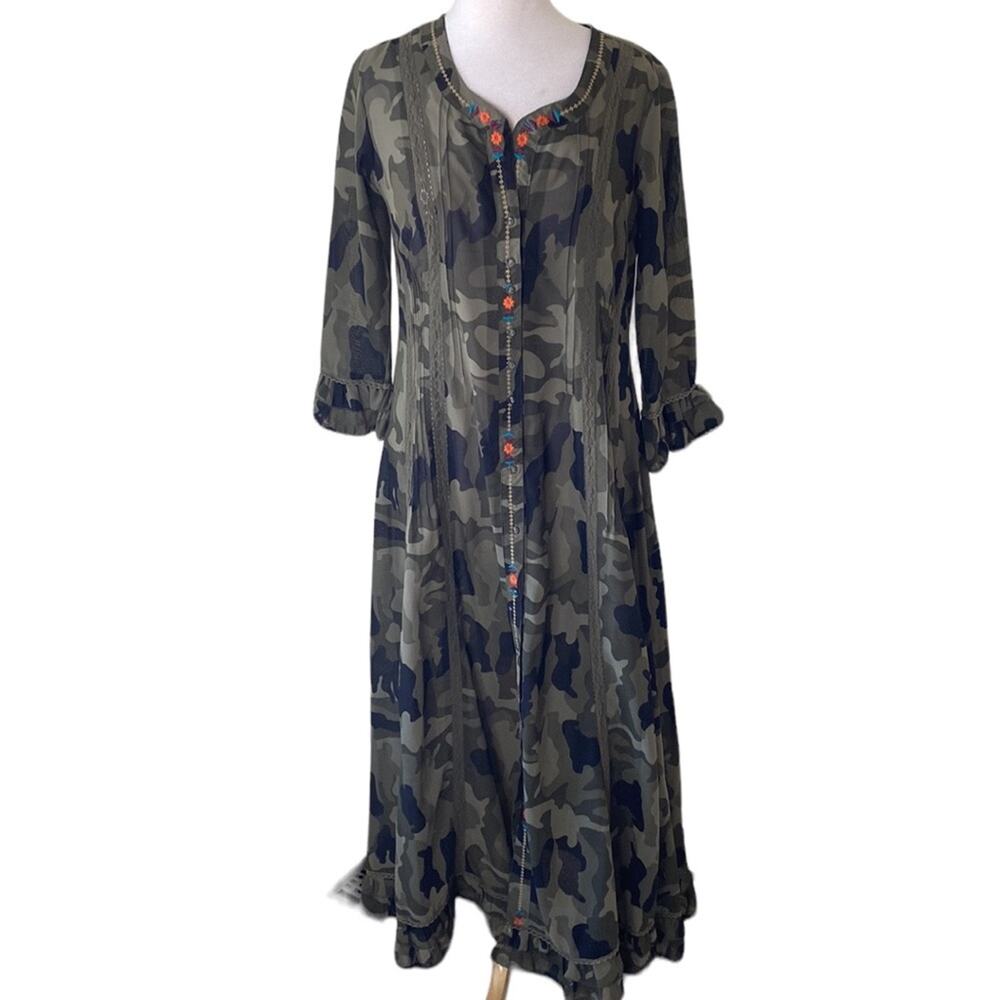 Z&L Europe Camo Embroidered Duster Maxi Dress Size Small